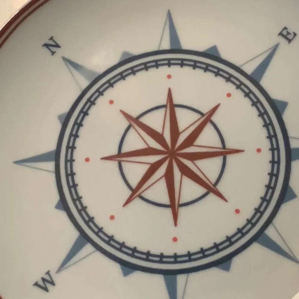 Williams Sonoma Compass Accent  4 Plate Set - White, Blue & Brown